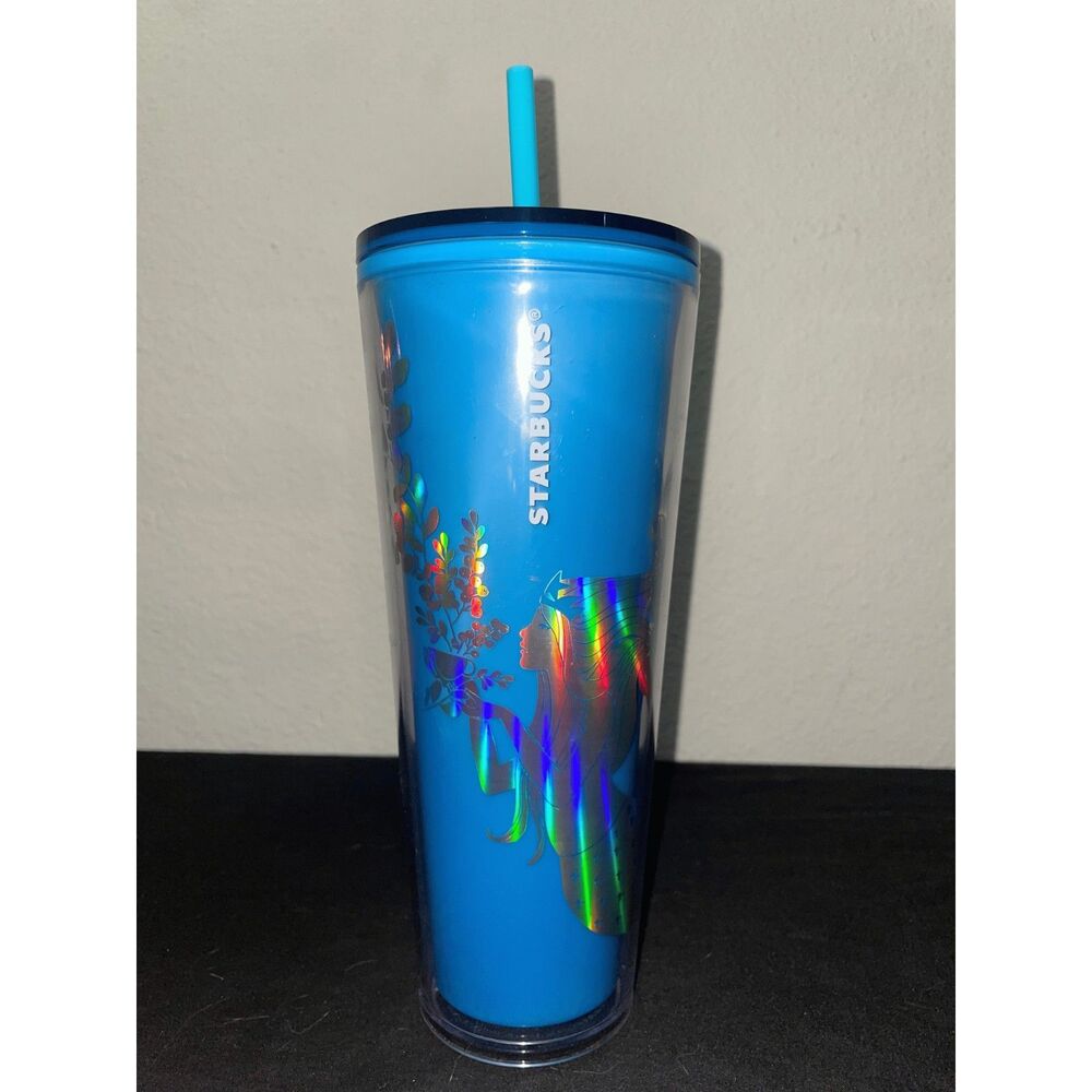 Starbucks Blue Holographic Siren Cold Cup Tumbler 24 oz Venti with Straw